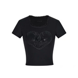 13DE MARZO | 2505 Bear Lacy Bowknot Top Black