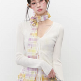 VIA PITTI 2505 蕾丝系带拼接开衫 白