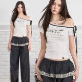 VIA PITTI 2505 系带斜肩字母印花短袖