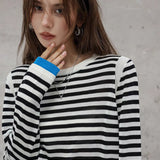 SOMESOWE SS2310 袖口拼色条纹针织衫 黑白