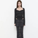 ILLIGO 2610 BOLERO SHIRRING TOP TEE BLACK