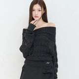 ILLIGO 2610 PUNCHING LOOSE OFF SHOULDER KNIT BLACK