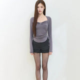 ILLIGO 2610 BOLERO SHIRRING TOP TEE CHARCOAL