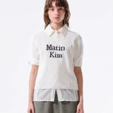 MATIN KIM 2607 HALF SLEEVE LOGO PULLOVER FOR WOMEN IN WHITE