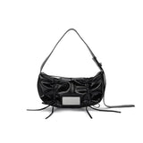 MATIN KIM 2607 HALF SHIRRING RIBBON ROUND BAG IN BLACK