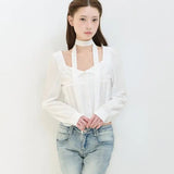 ILLIGO 2610 PINTUCK FLARE BLOUSE WHITE