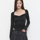 ILLIGO 2610 BOLERO SHIRRING TOP TEE BLACK