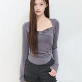 ILLIGO 2610 BOLERO SHIRRING TOP TEE CHARCOAL
