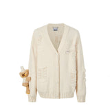 13DE MARZO | SS2308 Letter Weave Knit Cardigan Beige