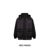 13DE MARZO | SS2309 Bear Weave Knit Patch Down Jacket Black