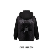 13DE MARZO | SS2309 Bear Weave Knit Patch Down Jacket Black