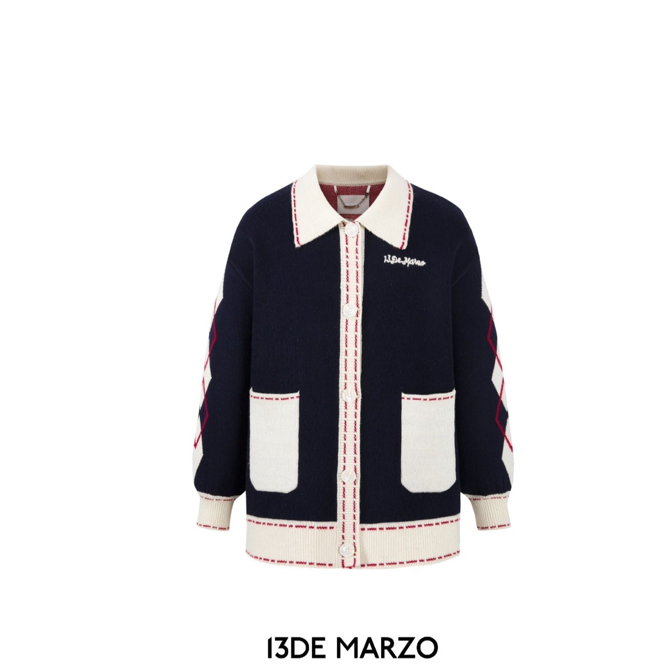 13DE MARZO | SS2309 Bear Lapel Nostalgic Campus Cardigan Blue