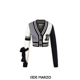 13DE MARZO | SS2401 Color Match V-neck Campus Cardigan Black