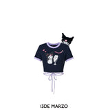 13DE MARZO | SS2403 Kuromi Mirror Lace Top Dark Blue