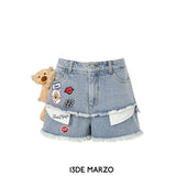 13DE MARZO | SS2404 Logo Patch Bear Denim Shorts Blue