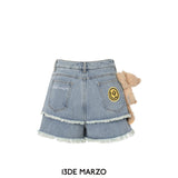 13DE MARZO | SS2404 Logo Patch Bear Denim Shorts Blue