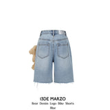 13DE MARZO | 2406 Bear Denim Logo Bike Shorts Blue