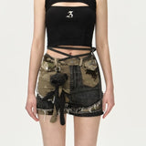 13DE MARZO | 2406 Camo Patch Denim Shorts Black