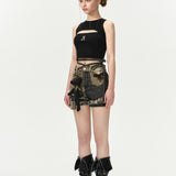 13DE MARZO | 2406 Camo Patch Denim Shorts Black