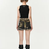 13DE MARZO | 2406 Camo Patch Denim Shorts Black