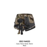 13DE MARZO | 2406 Camo Patch Denim Shorts Black