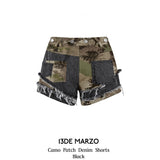 13DE MARZO | 2406 Camo Patch Denim Shorts Black