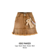 13DE MARZO | 2406 Logo Bead Chain Denim Skirt Brown