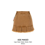 13DE MARZO | 2406 Logo Bead Chain Denim Skirt Brown