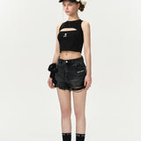 13DE MARZO | 2406 Doozoo Washed Denim Shorts Black