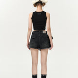 13DE MARZO | 2406 Doozoo Washed Denim Shorts Black