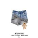 13DE MARZO | 2406 Double Distressed Denim Shorts Blue