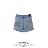 13DE MARZO | 2406 Double Distressed Denim Shorts Blue