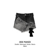 13DE MARZO | 2406 Double Distressed Denim Shorts Black