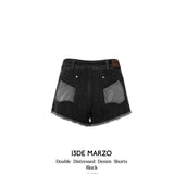 13DE MARZO | 2406 Double Distressed Denim Shorts Black