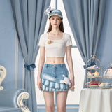 13DE MARZO | 2407 Peko Sweets Bear Denim Skirt Blue