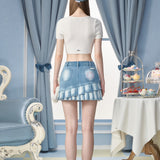 13DE MARZO | 2407 Peko Sweets Bear Denim Skirt Blue