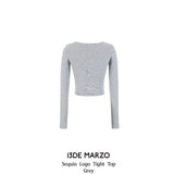 13DE MARZO | 2407 Sequin Logo Tight Top Grey