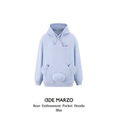 13DE MARZO | 2408 Bear Embossment Pocket Hoodie Blue