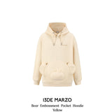 13DE MARZO | 2408 Bear Embossment Pocket Hoodie Yellow