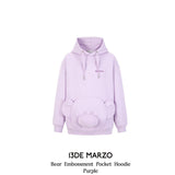 13DE MARZO | 2408 Bear Embossment Pocket Hoodie Purple