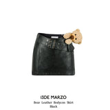 13DE MARZO | 2408 Bear Leather Bodycon Skirt Black