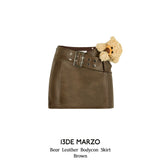 13DE MARZO | 2408 Bear Leather Bodycon Skirt Brown