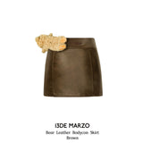 13DE MARZO | 2408 Bear Leather Bodycon Skirt Brown