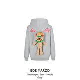 13DE MARZO | 2408 Hamburger Bear Hoodie Grey