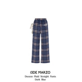 13DE MARZO | 2408 Doozoo Plaid Straight Pants Dark Blue