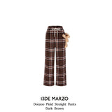 13DE MARZO | 2408 Doozoo Plaid Straight Pants Dark Brown