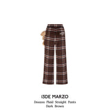 13DE MARZO | 2408 Doozoo Plaid Straight Pants Dark Brown