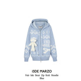 13DE MARZO | 2410 Fair Isle Bear Zip Knit Hoodie Blue