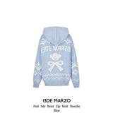 13DE MARZO | 2410 Fair Isle Bear Zip Knit Hoodie Blue