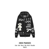 13DE MARZO | 2410 Fair Isle Bear Zip Knit Hoodie Black